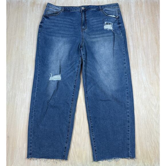 Eloquii Distressed High Rise Relaxed Straight Leg Casual Blue Denim Jeans 22 - Picture 1 of 16